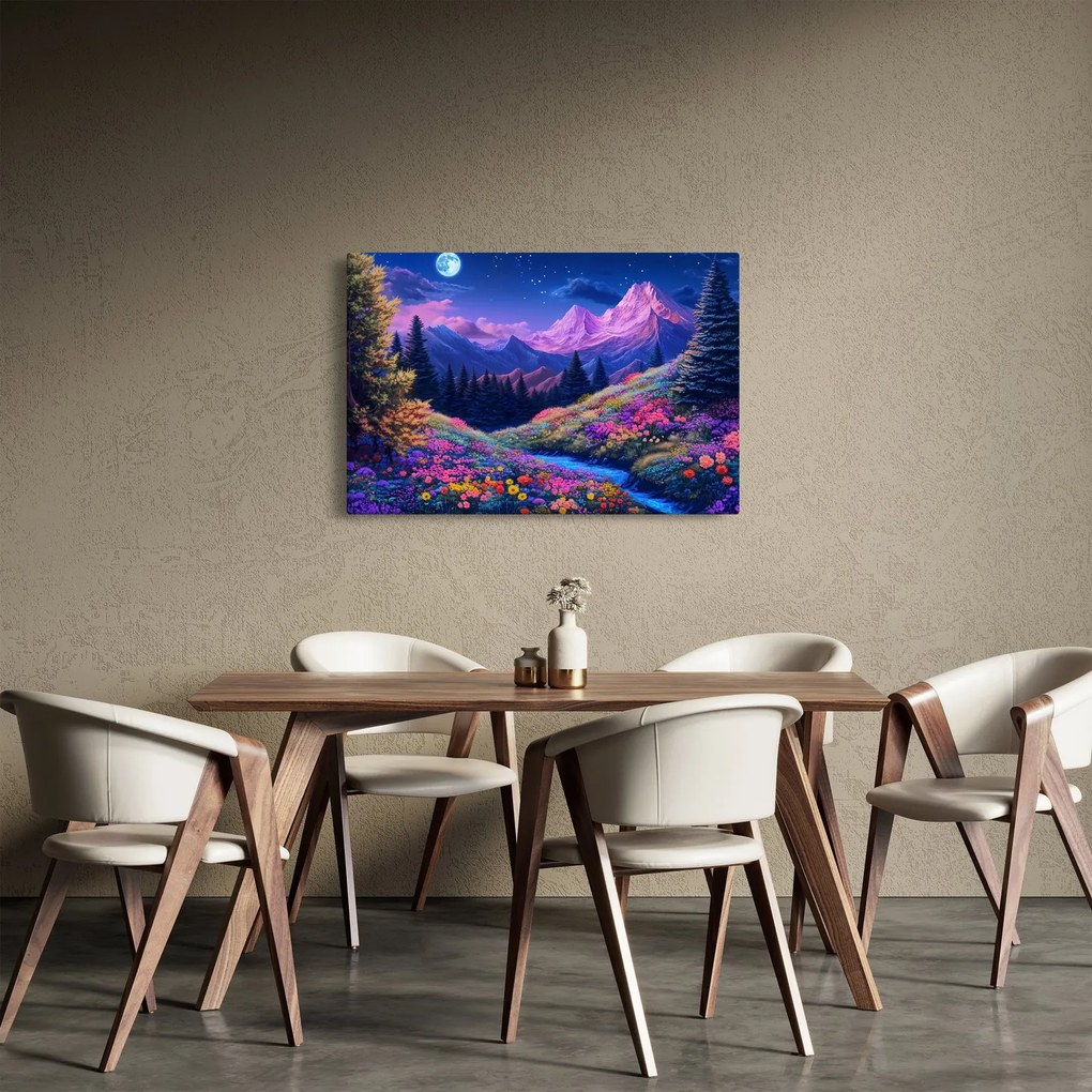 Obraz - Fialová krajina pri úplnku (90x60 cm)