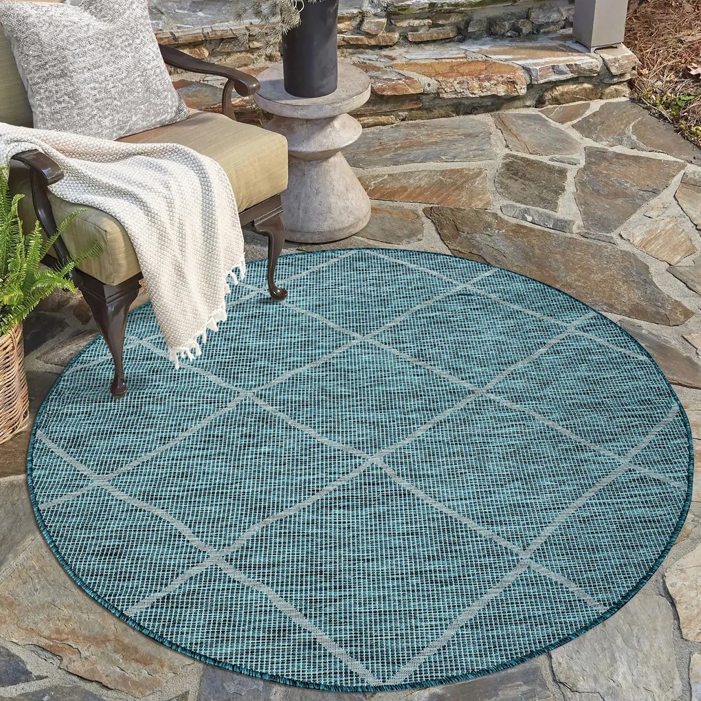 Dekorstudio Šnúrkový okrúhly koberec PALM 3075 - tyrkysový Priemer koberca: 120cm