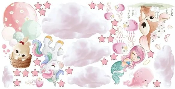 domtextilu.sk Fantasy detská nálepka na stenu pre dievčatká s rozprávkovými postavičkami 60 x 120 cm 46214-217068