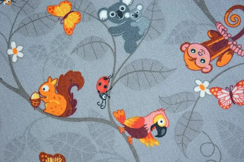 Detský koberec VESELÁ ZVIERATKÁ - sivý