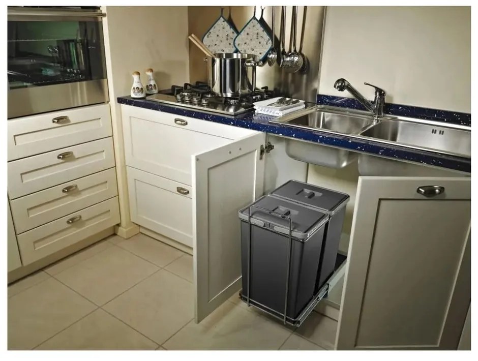 Sivý vstavaný plastový odpadkový kôš na triedený odpad 42+42 l Ecofil – Elletipi