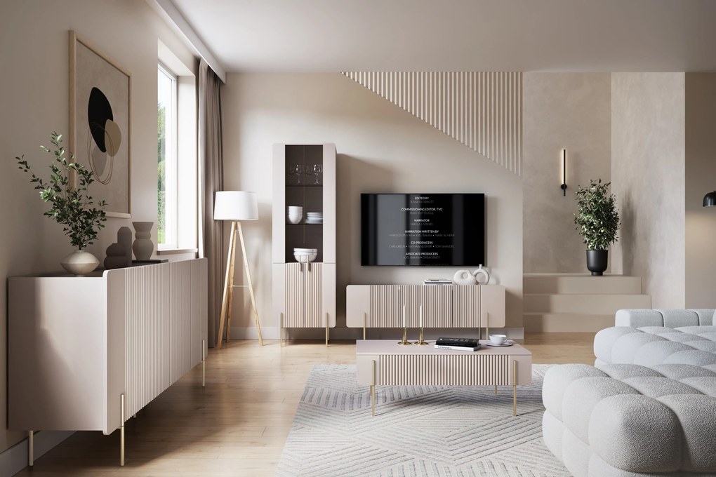 Kávový stolík Malmi 100 cm so zásuvkami - kašmír / zlaté nožičky