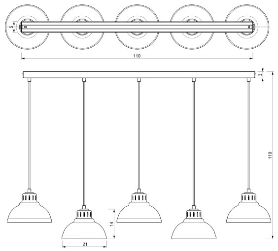 Luster na lanku SVEN 5xE27/15W/230V mosadz