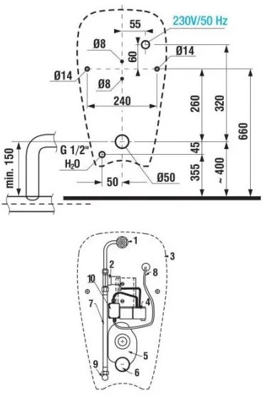 JIKA H8430700004901 - Pisoár GOLEM 230V so senzorom, zadný odpad, vnútorný prívo
