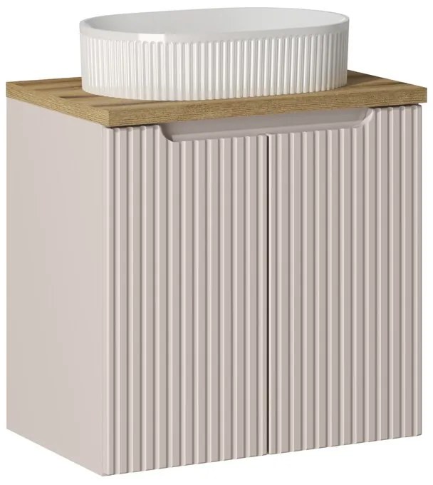 Závěsná skříňka Nova Cashmere Beyond I s deskou a umyvadlem 60 cm kašmírová/dub evoke