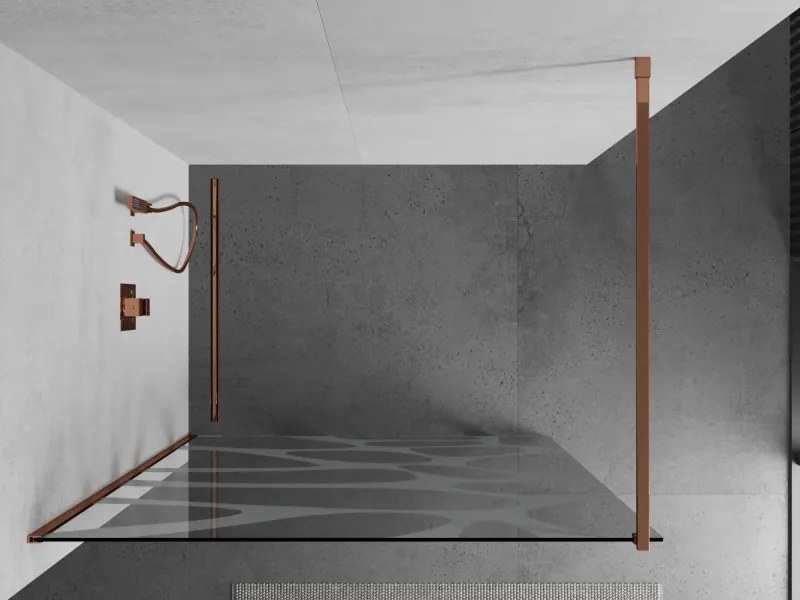 Mexen Kioto, sprchová zástena 80x200 cm, 8mm číre sklo s bielym vzorom, profil ružové zlato, 800-080-101-60-85