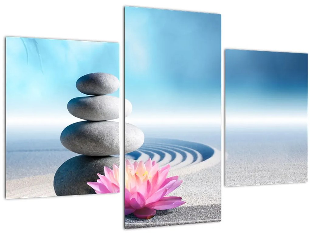 Obraz piesku, ľalie a spa kameňov (90x60 cm)