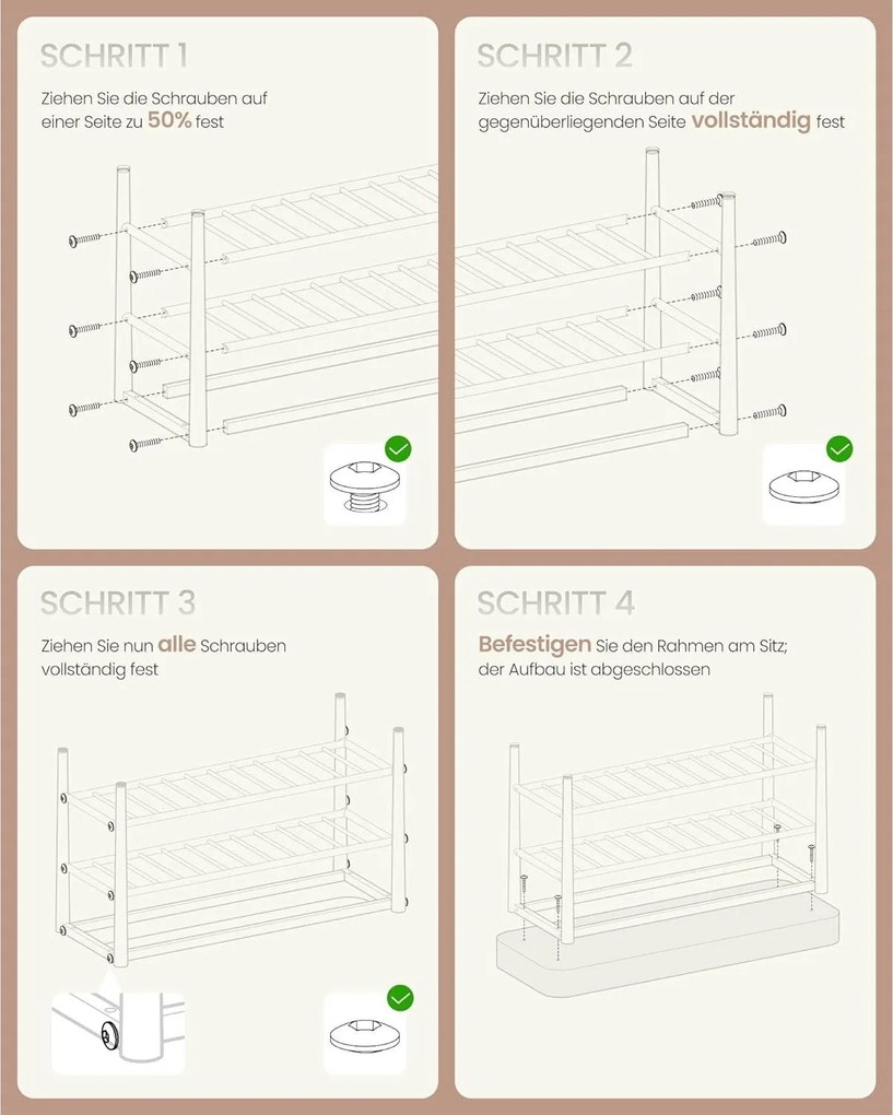 EKHO Lavička s policami na topánky, čalúnené sedadlo, botník, karamelovo hnedá