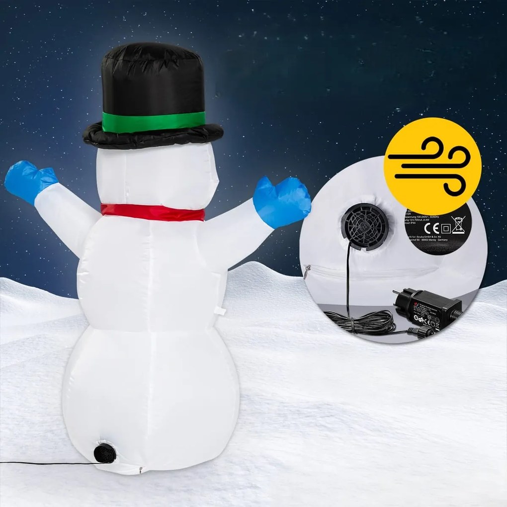 Nafukovací Snehuliak osvetlený, 120cm, biela Monzana