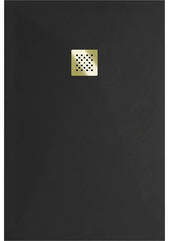 Mexen Stone+, obdĺžniková vanička z minerálneho kompozitu 140 x 70 cm, čierna, zlatá lesklá krytka, 44707014-G