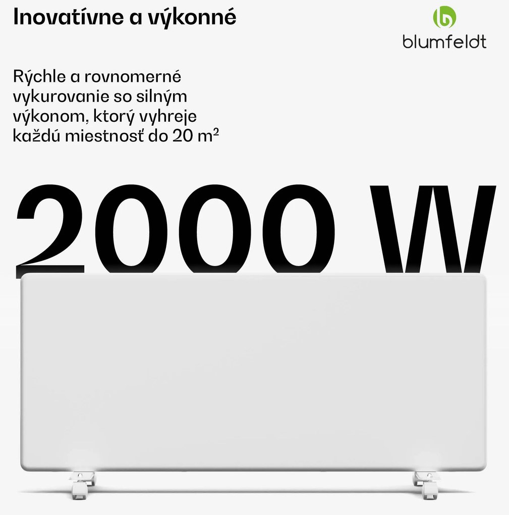 Blumfeldt ThermaTouch konvektor, 2 000 W, elegantný dizajn, dotykové ovládanie, do 20 m²