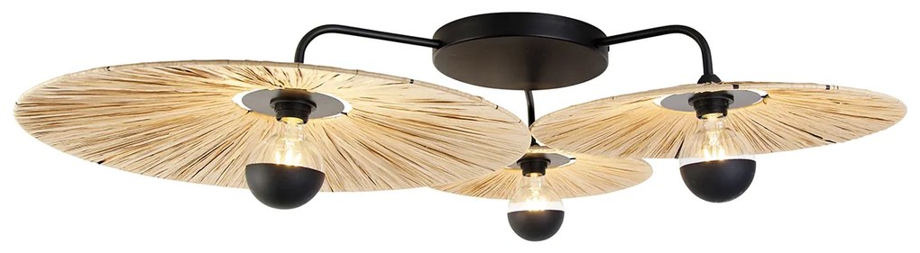 Rustikálne stropné svietidlo čierne s lanom 3-svetlo - Leia