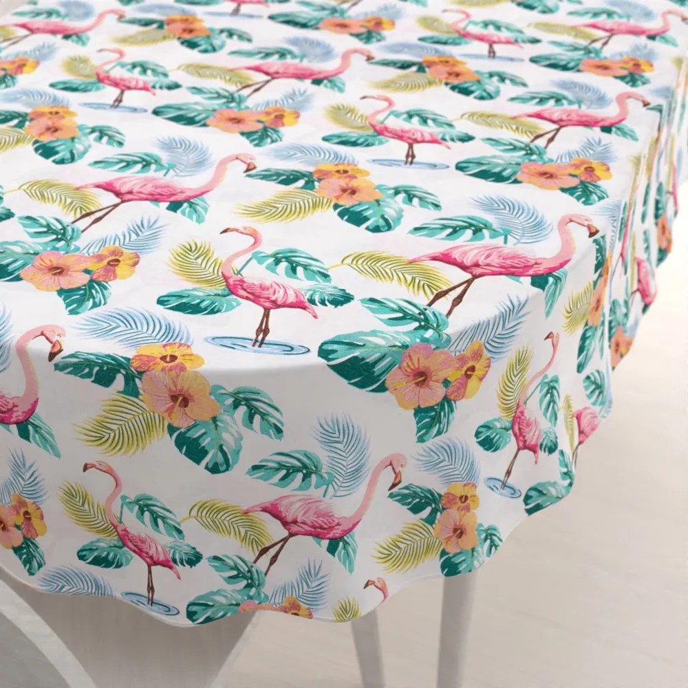 Biante Dekoračný oválny obrus Leona LN-018 Plameniaky a tropické rastliny 130x220 cm