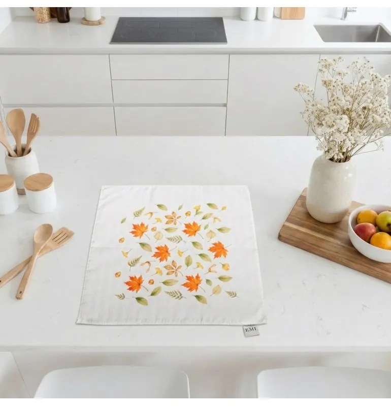 Obrus damaškový Jeseň biely 40x40 cm EMI