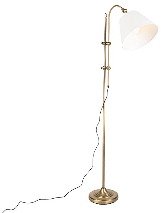Klasická stojaca lampa bronzová s bielym tienidlom - Ashley