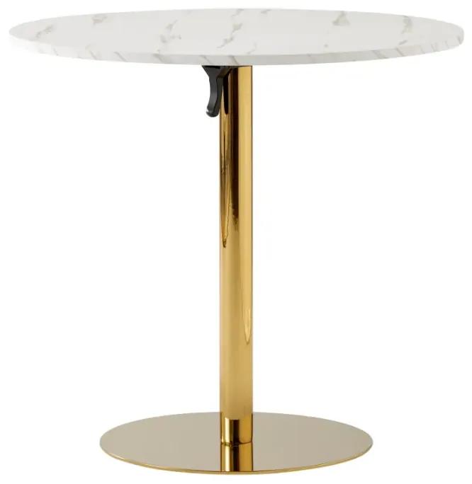 Jedálenský stôl, svetlý mramor/gold chróm - zlatý, priemer 80 cm, LAMONT