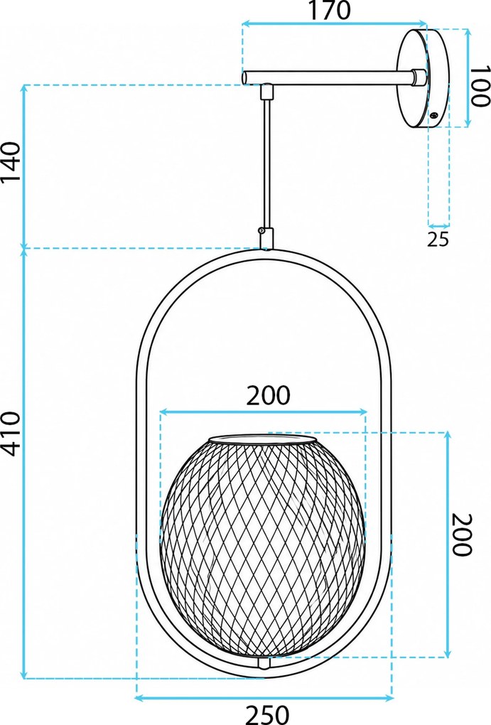 Toolight Toolight, nástenné svietidlo s mliečnou guľou 1xE27 60W, APP1945-1W, zlatá lesklá, OSW-66093