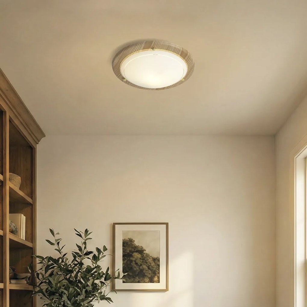 Klasické stropné svietidlo prírodné s bielym sklom - Mesiac