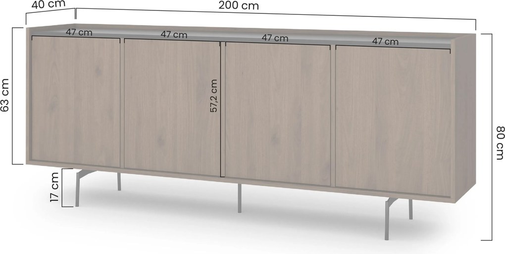 Elegantná komoda Zenar 200 cm so štyrmi dverami - orech / čierna