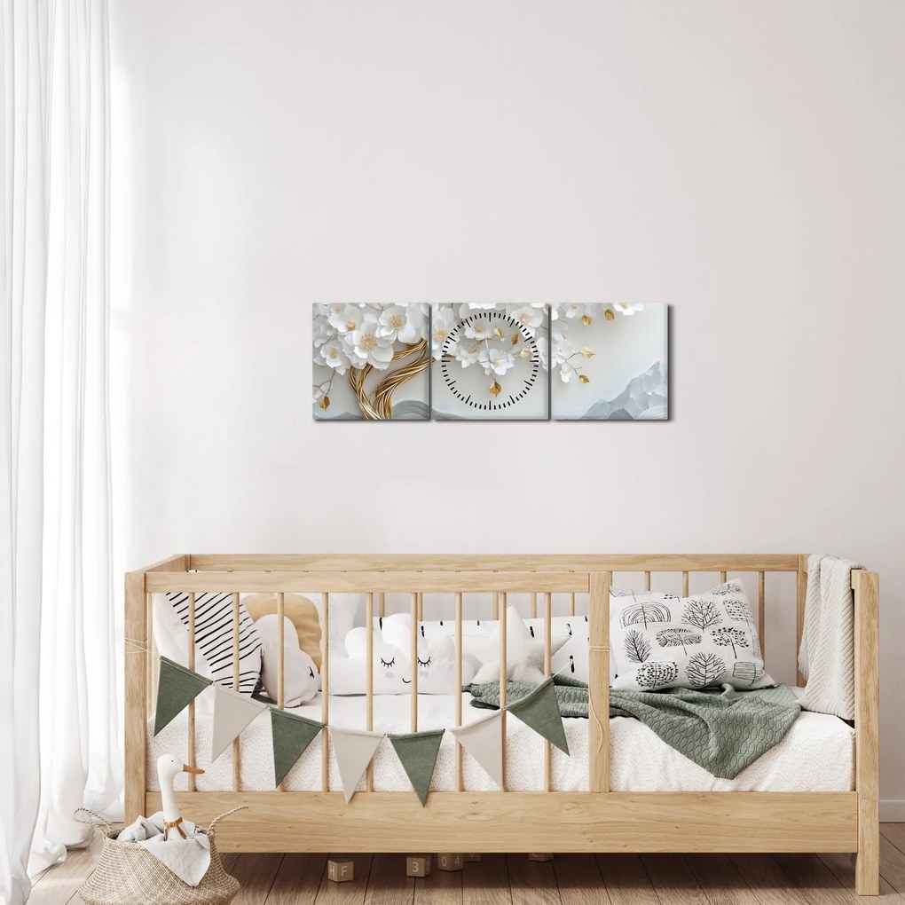 Obraz – 3D elegantný strom života (s hodinami) (90x30 cm)