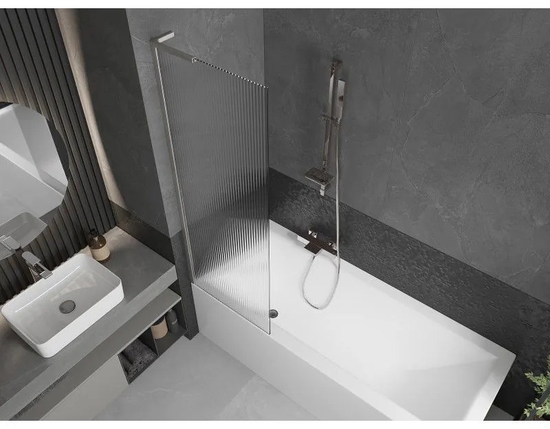 Mexen Next L, 1-krídlová vaňová zástena 60 x 150 cm, 6mm sklo s rebrovým vzorom, 6mm číre sklo, profil brúsená oceľ, 895-060-000-03-09-97