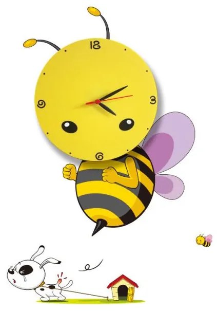 LED Detské nástenné svietidlo s hodinami LED/1W/3xAAA včela