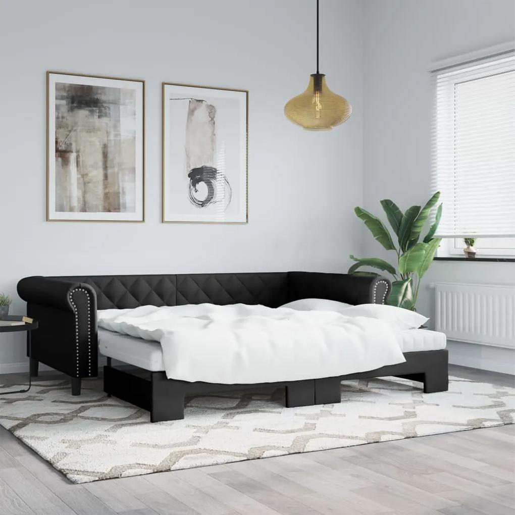 Rozkladacia denná posteľ s matracmi čierna 90x200 cm umelá koža 3197727
