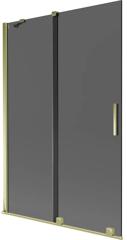Mexen Velar, 2-krídlová posuvná vaňová zástena 120 x 150 cm, 8mm šedé sklo, zlatá lesklá, 896-120-000-41-50