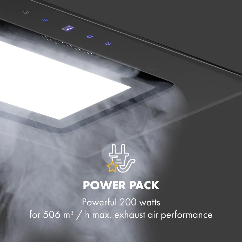 Klarstein Hektor Brilliant Edition, digestor, 52 cm, vstavaný, 506 m³/h, dotykové ovládanie, sklo, čierny