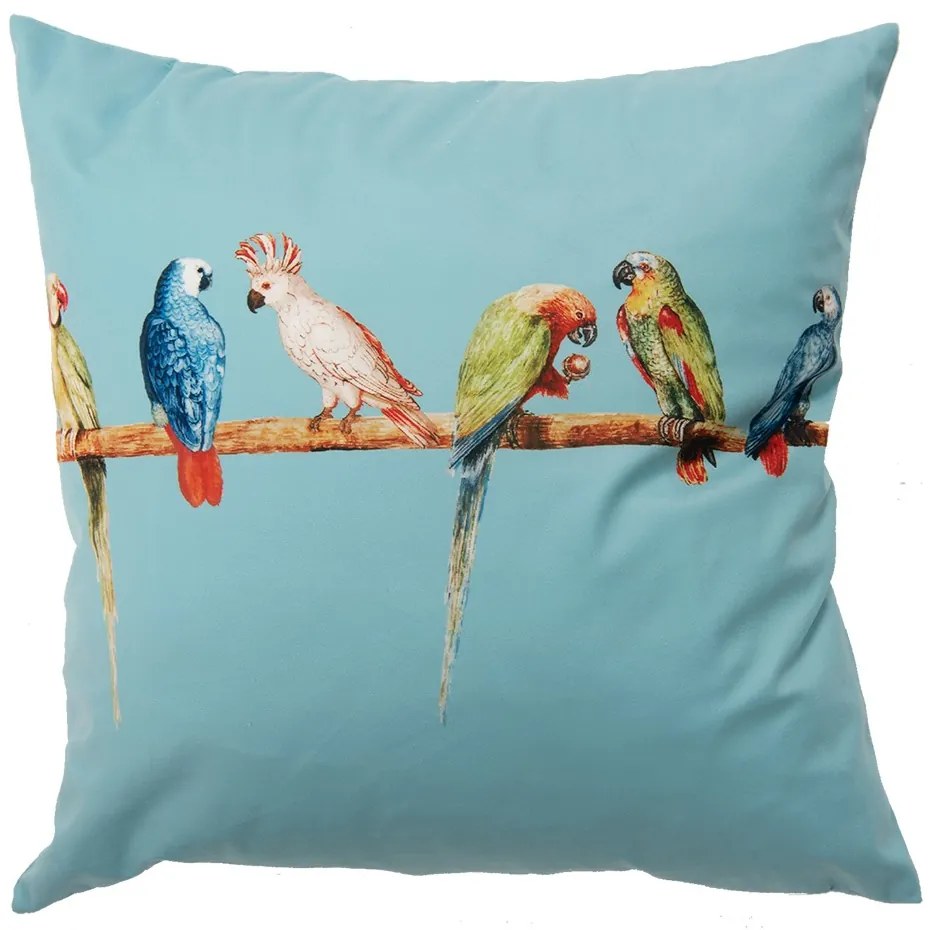 Tyrkysová obliečka na vankúš s papagájmi na tyči - 45*45 cm