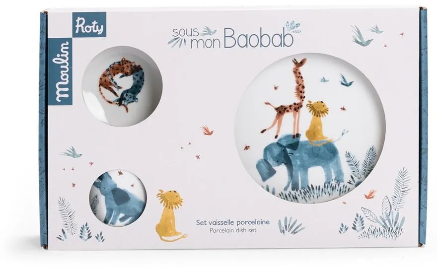 Porcelánová detská jedálenská súprava 3 ks Sous mon Baobab – Moulin Roty