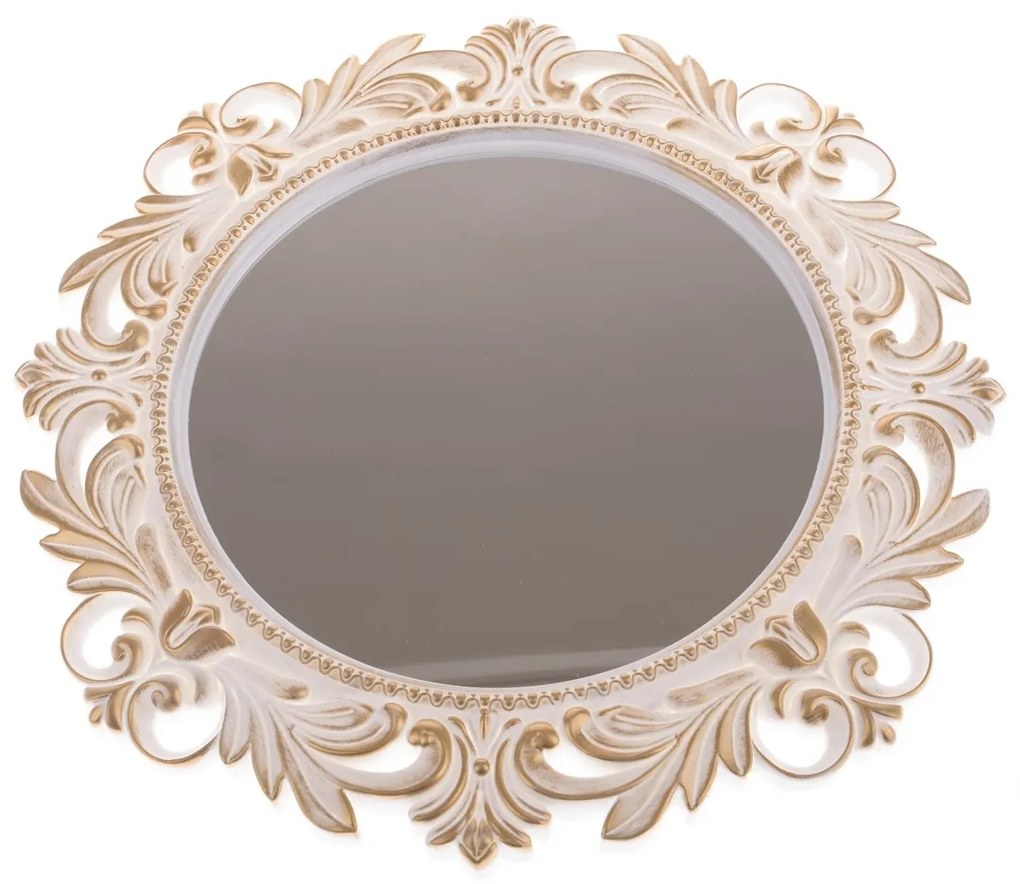 Plastové nástenné zrkadlo Castillo biele, priemer51 cm