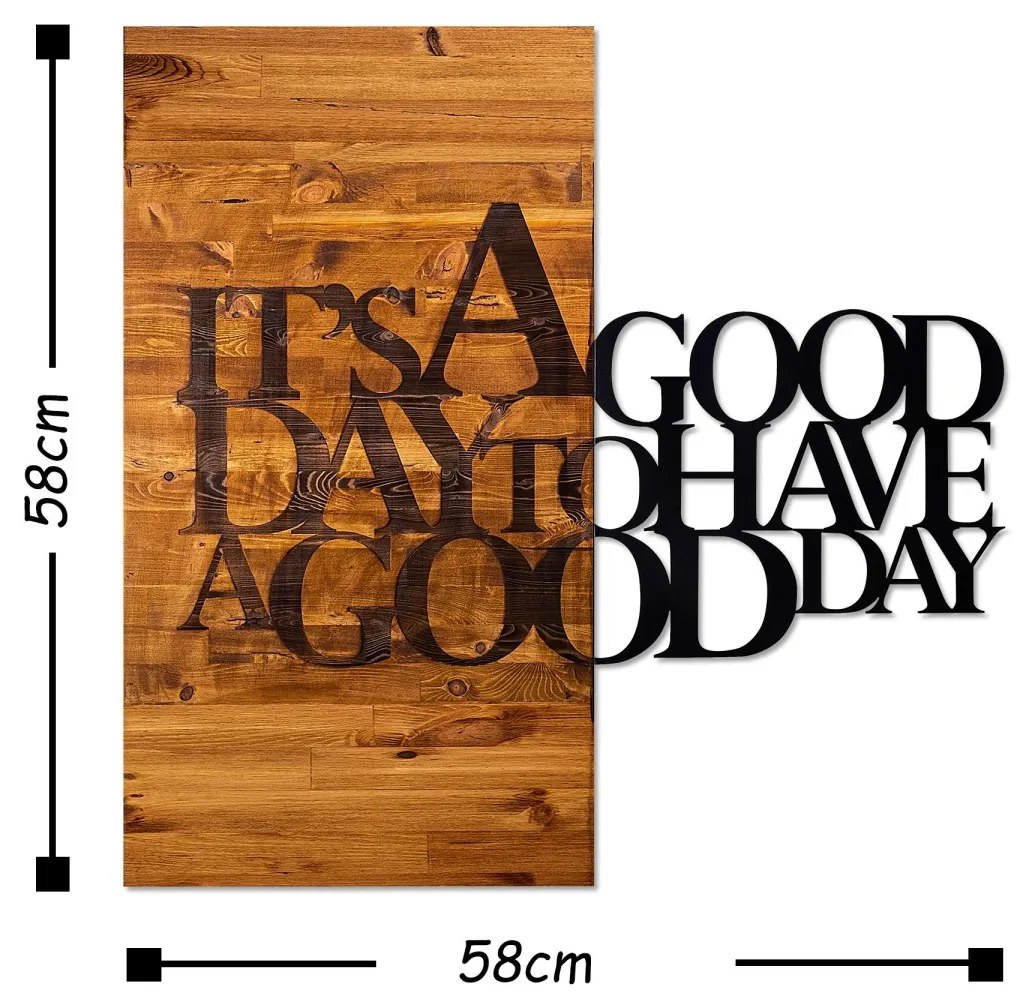 Nástenná drevená dekorácia DOBRÝ DEŇ hnedá/čierna