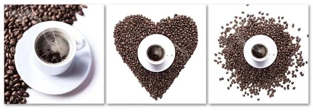 Obraz na plátně třídílný Srdce z kávových zrn - 90x30 cm