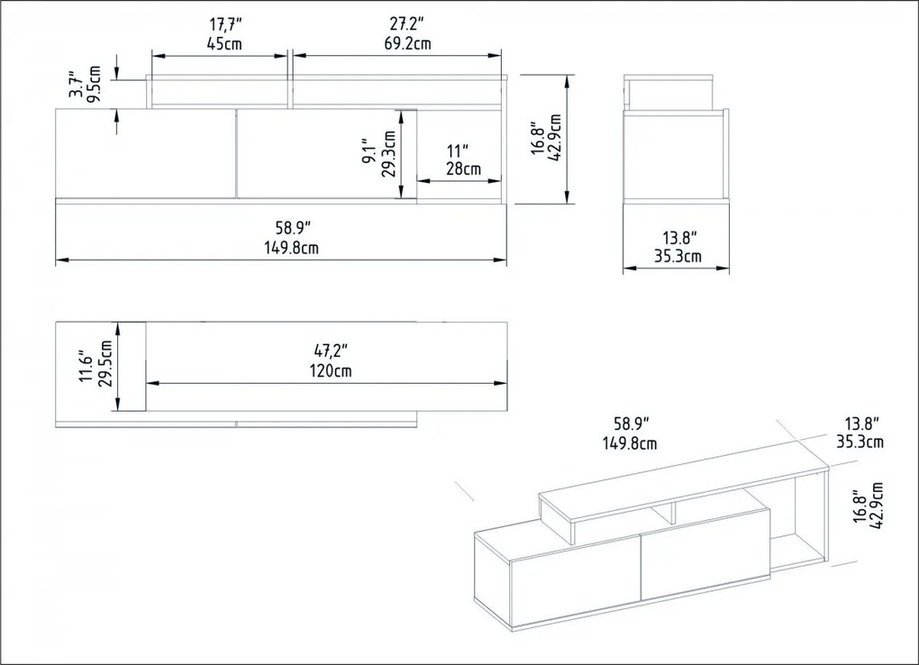 TV stolík Nexera 149,8 cm orech/čierna