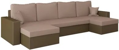 Rohová rozkladacia sedacia súprava z eko-kože RUMBA Krémová/hnedá