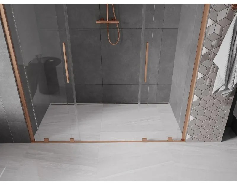 Mexen Velar Duo, posuvné dvere do otvoru 180x200 cm, 8mm číre sklo, medená matná, 871-180-000-02-65