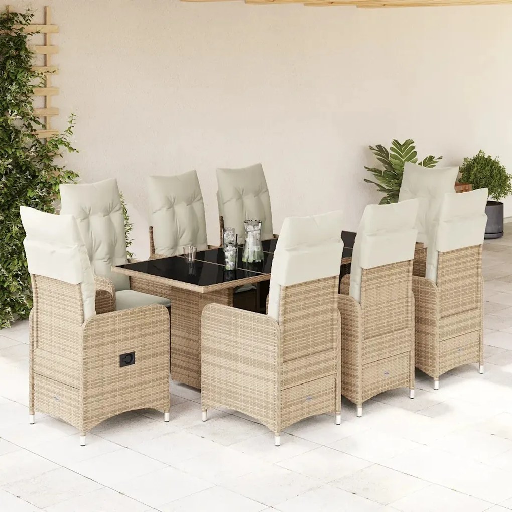 vidaXL 9-dielna záhradná bistro súprava s vankúšmi béžová polyratan