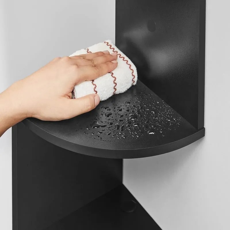 Rohová polica, 5-poschodová plávajúca polica s dizajnom zikzak, čierna