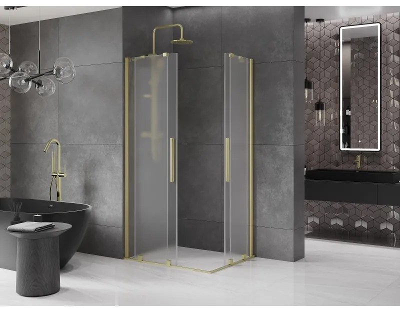 Mexen Velar Duo, sprchový kút s posuvnými dverami 100 x 90 cm, 8mm sklo námraza, zlatá matná, 871-100-090-32-55