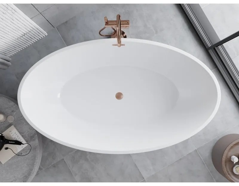 Mexen Nike, voľne stojaca vaňa 175 x 100 cm, biela-čierna, medený matný prepad, 54071751075-65