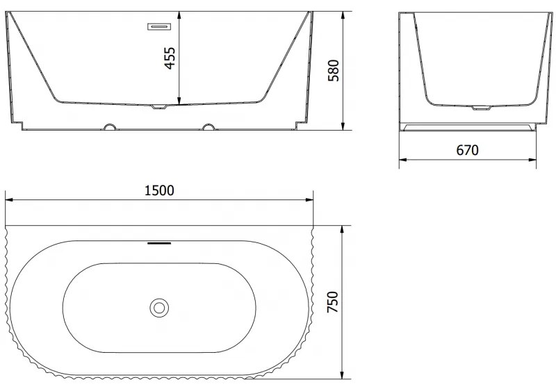 Mexen Sella, voľne stojaca vaňa ku stene, drážkovaná, 150 x 75 cm, čierna matná, ružové zlato, 52711507571-60