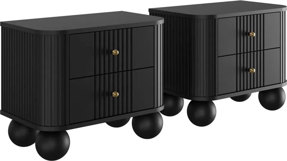 Nočné stolíky Vespera 56 cm - 2 ks - čierna / zlatá / čierne nohy