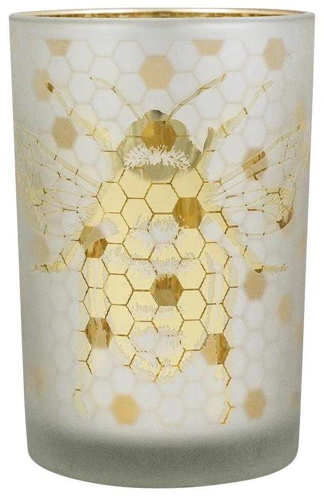 Zlatý sklenený svietnik s včielkou na pláste Hoone vel.L - Ø 10*12cm