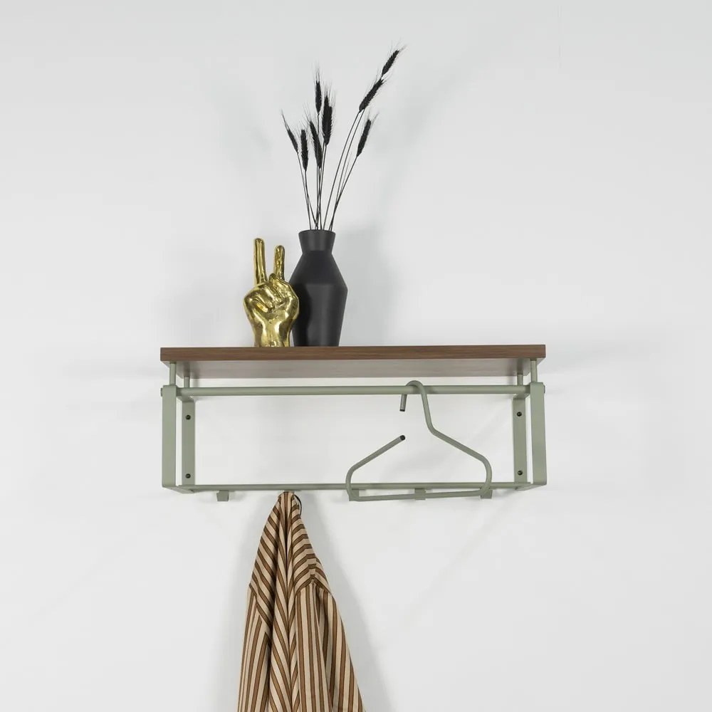 Hnedý/sivozelený kovový nástenný vešiak s poličkou 70 cm Rex – Spinder Design