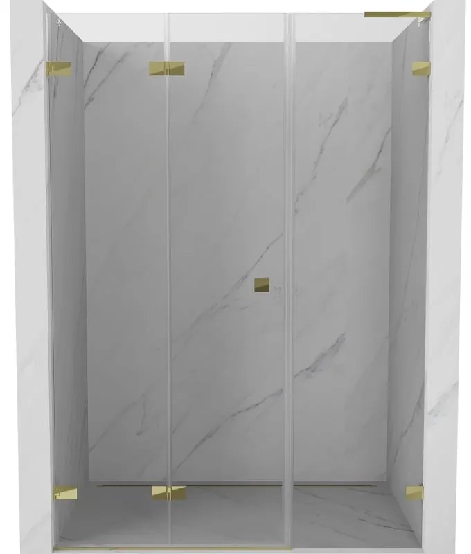 Mexen Lunar-F, L skladacie ľavé sprchové dvere 140 cm, číre sklo, zlatý profil, 836SL-140-050-50-00-L