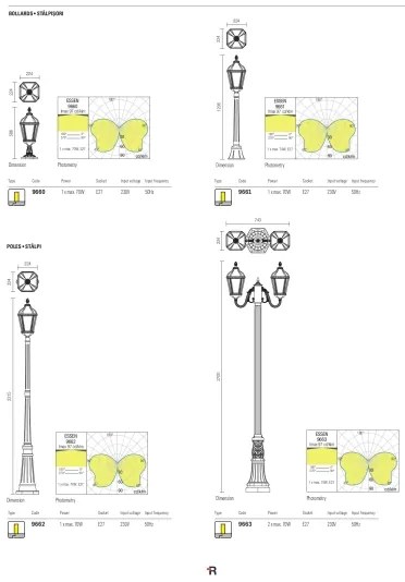 Redo 9662 - Vonkajšia lampa ESSEN 1xE27/70W/230V 221,5 cm IP44 hnedá/patina