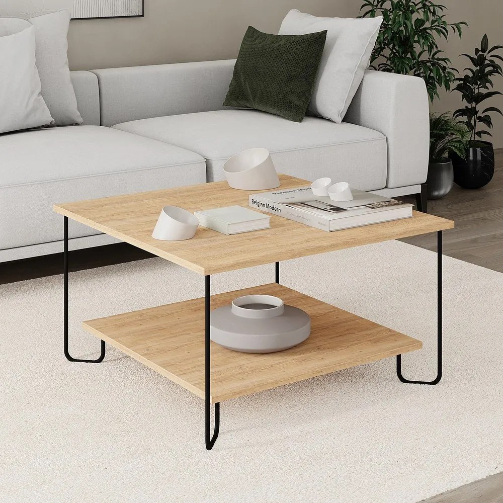 Konferenčný stolík s doskou v dubovom dekore v prírodnej farbe 80x80 cm Tonka – Marckeric