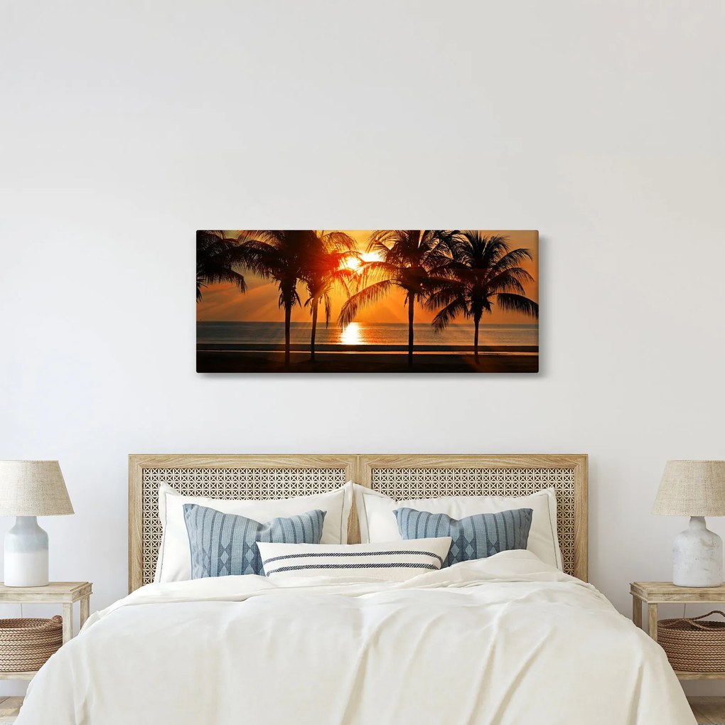 Obraz palmy v západe slnka (120x50 cm)