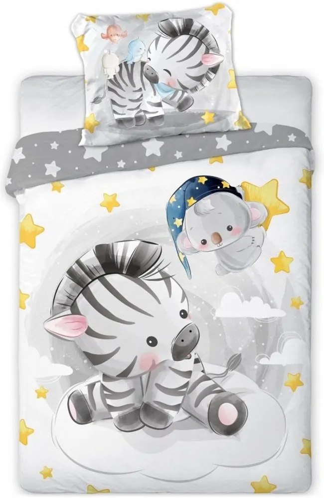 Posteľné obliečky do detskej postieľky so zebrou a medvedíkom koalou - 100% bavlna - zips - 100 × 135 cm + 40 × 60 cm